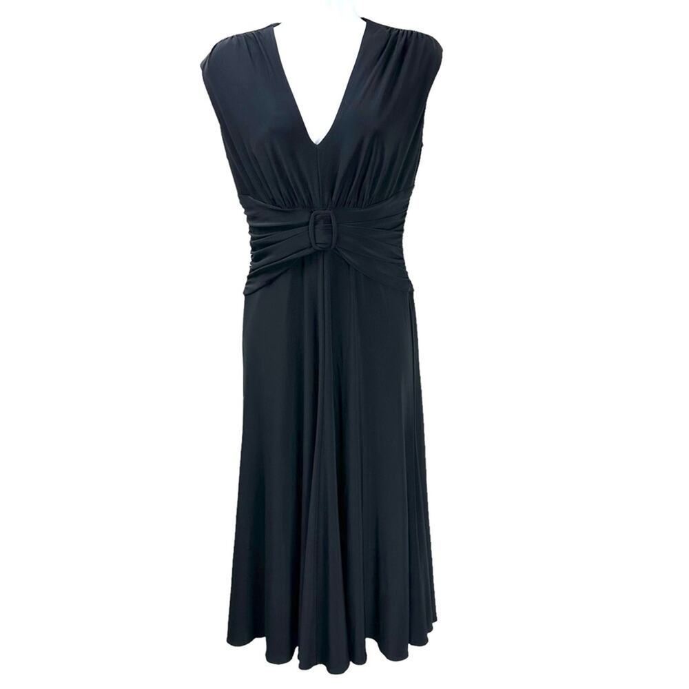 Anne Klein Ruched Buckle Waist Fit Flare Dress Black Size 6 - Picture 1 of 6